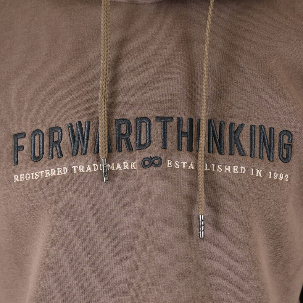 262MTOP-1144 HOODIE WITH 3D EMBROIDERY AND DENSE EMBROIDERY (BRUSHED FLEECE) TAUPE