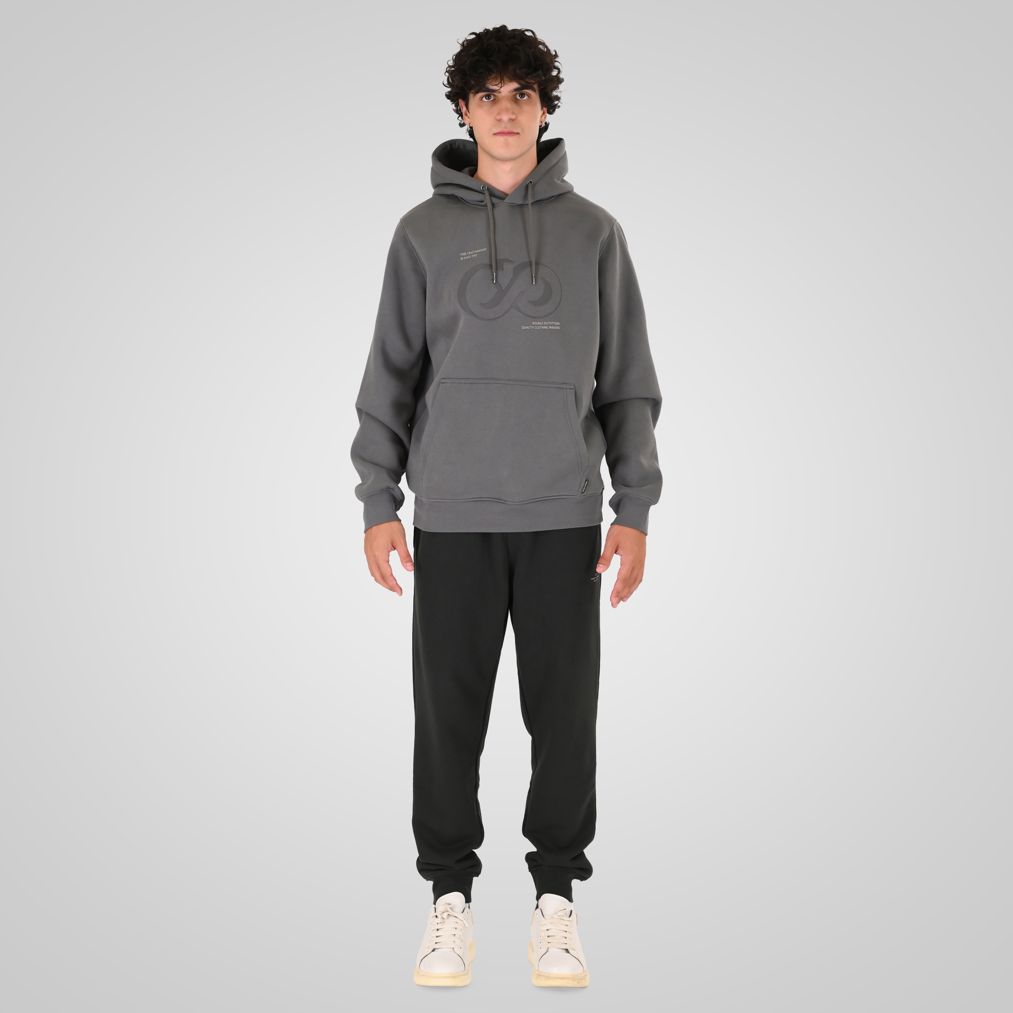 262MTOP-1146 HOODIE WITH HIGH DENSITY. THREE LAYERED PRINT (BRUSHED FLEECE) CLOUD GREY - Image 2