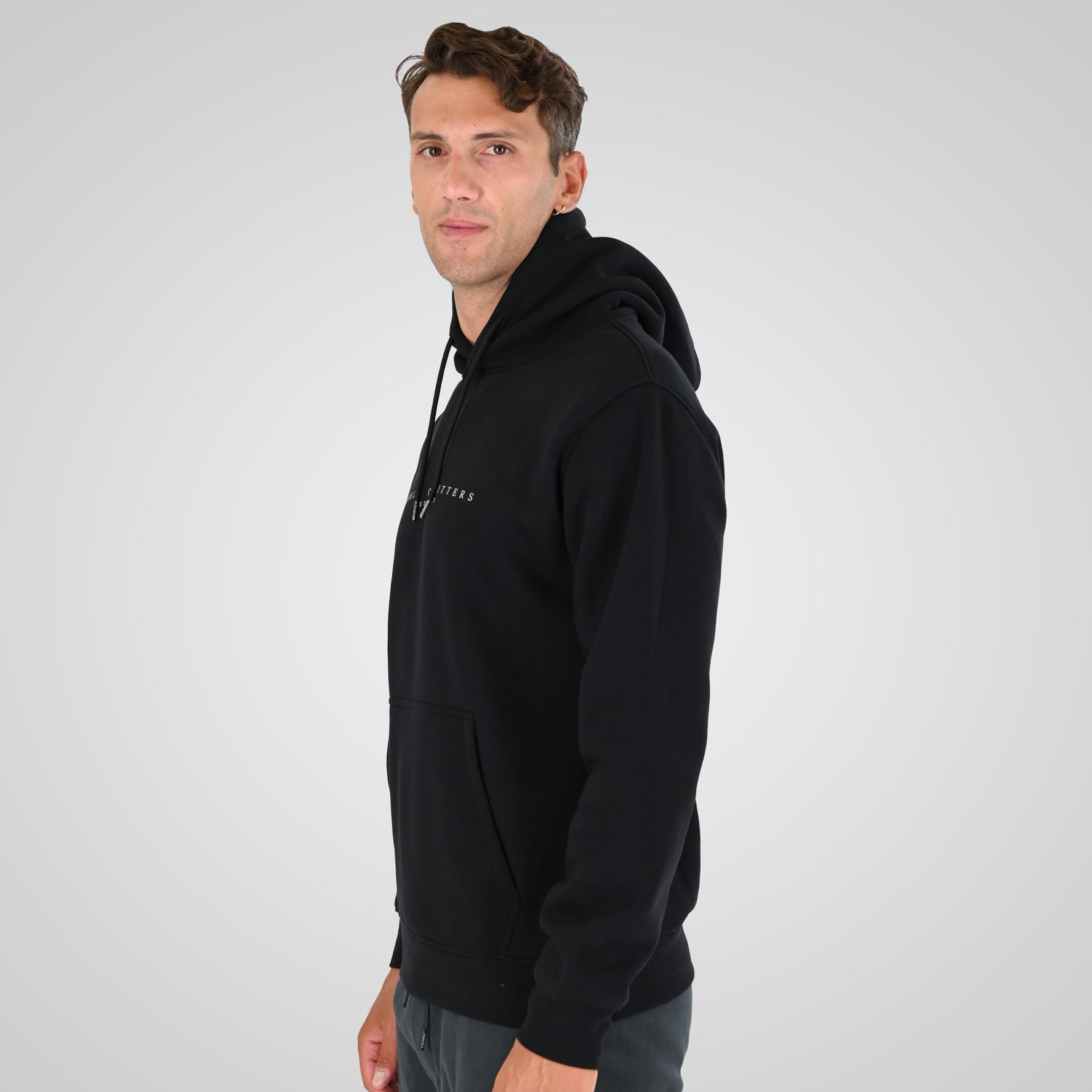 262MTOP-1147 HOODIE WITH HIGH DENSITY PRINT (BRUSHED FLEECE) BLACK - Image 3