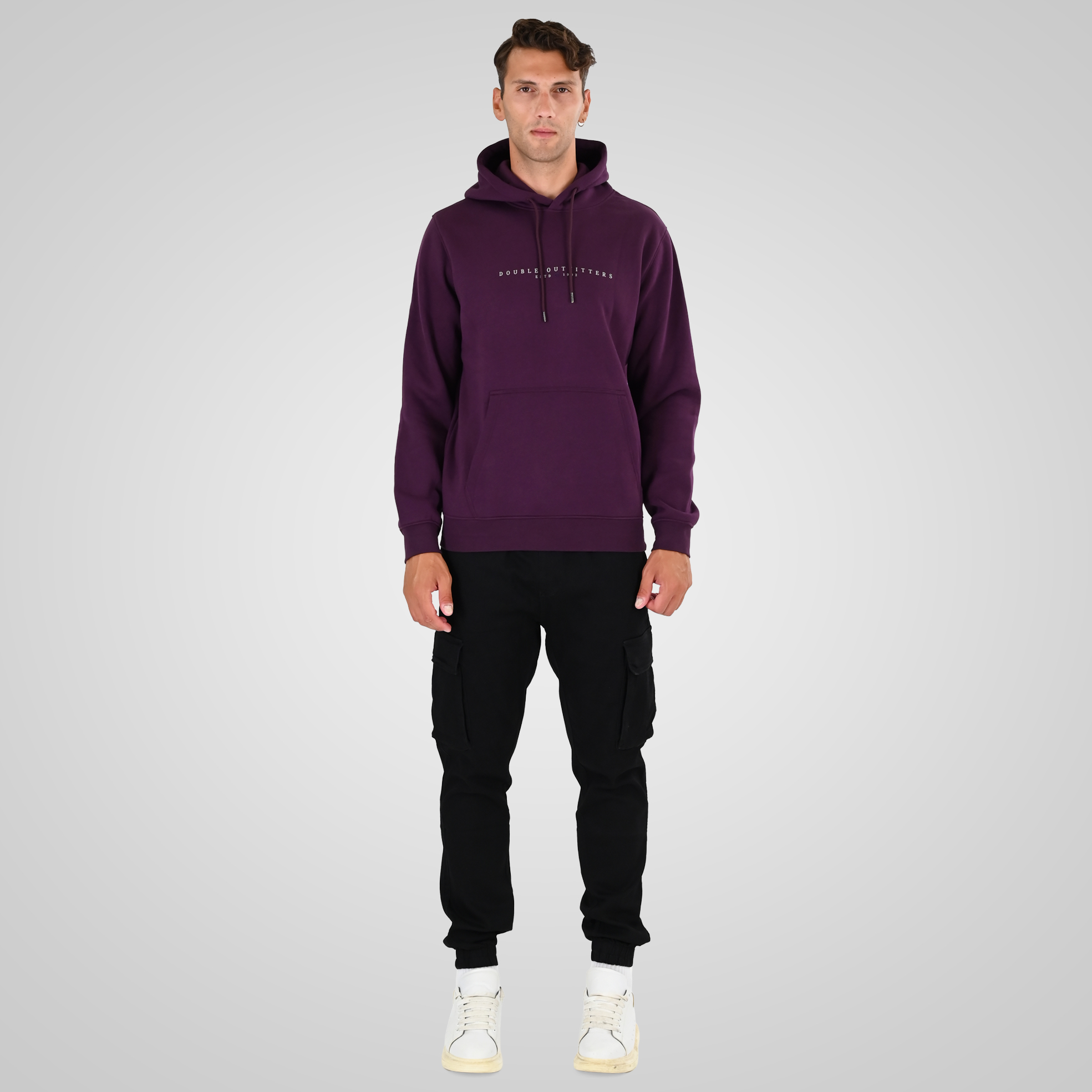 262MTOP-1147 HOODIE WITH HIGH DENSITY PRINT (BRUSHED FLEECE) DK RASPBERRY - Image 2