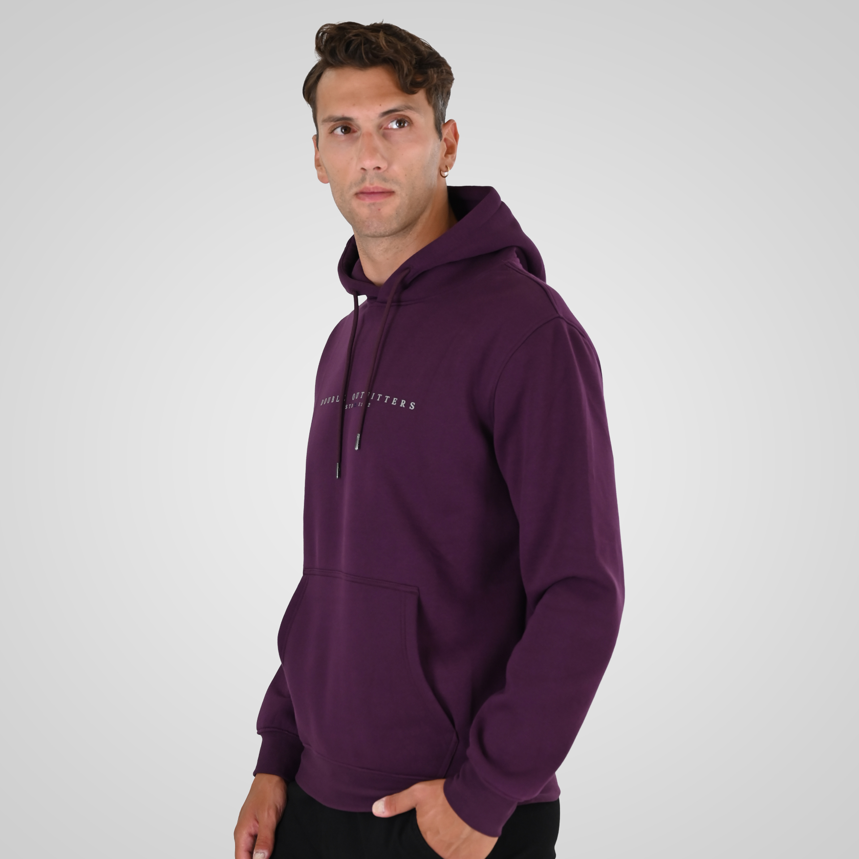 262MTOP-1147 HOODIE WITH HIGH DENSITY PRINT (BRUSHED FLEECE) DK RASPBERRY - Image 3