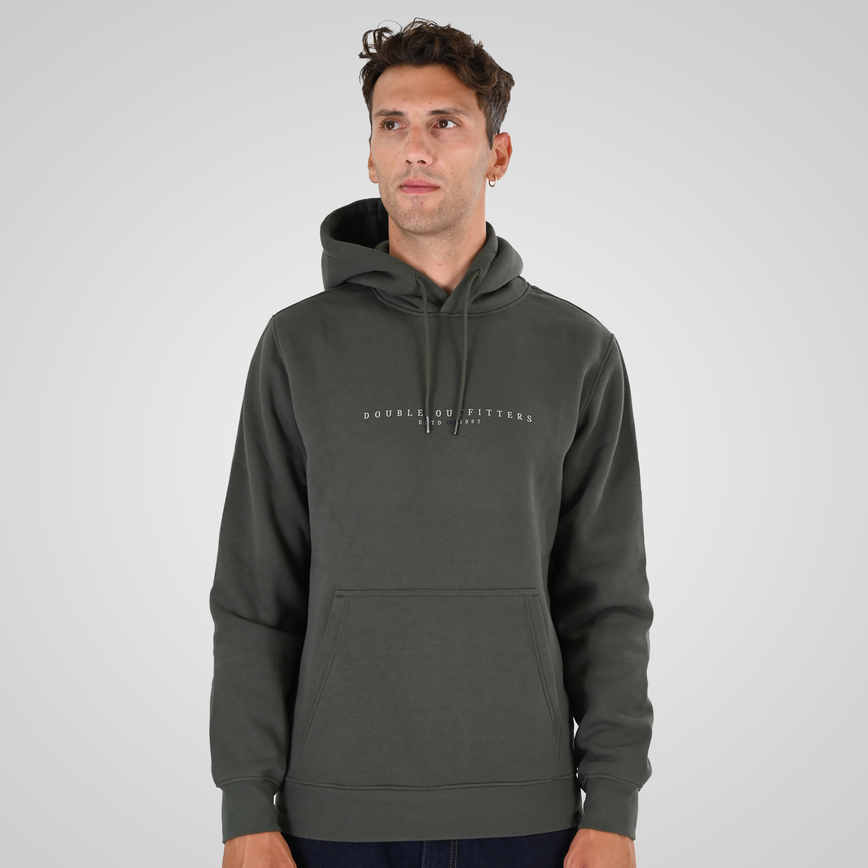 262MTOP-1147 HOODIE WITH HIGH DENSITY PRINT (BRUSHED FLEECE) KHAKI - Image 1