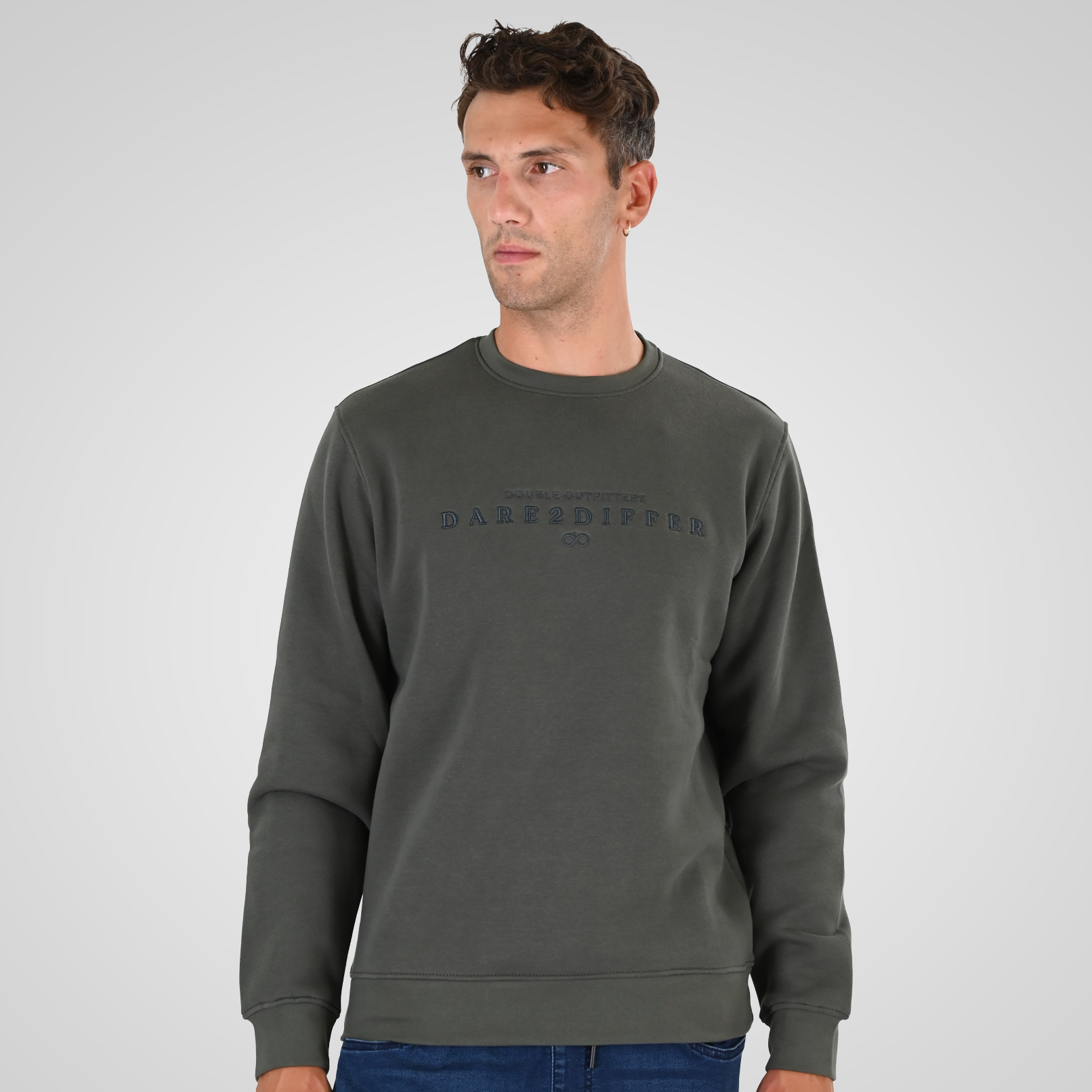 262MTOP-1151 CREWNECK TOP WITH 3D AND DENSE EMBROIDERY (BRUSHED FLEECE) KHAKI - Image 1