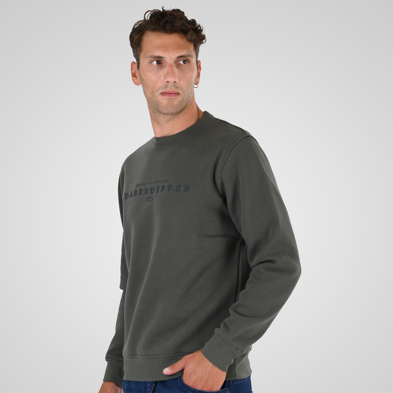 262MTOP-1151 CREWNECK TOP WITH 3D AND DENSE EMBROIDERY (BRUSHED FLEECE) KHAKI - Image 3