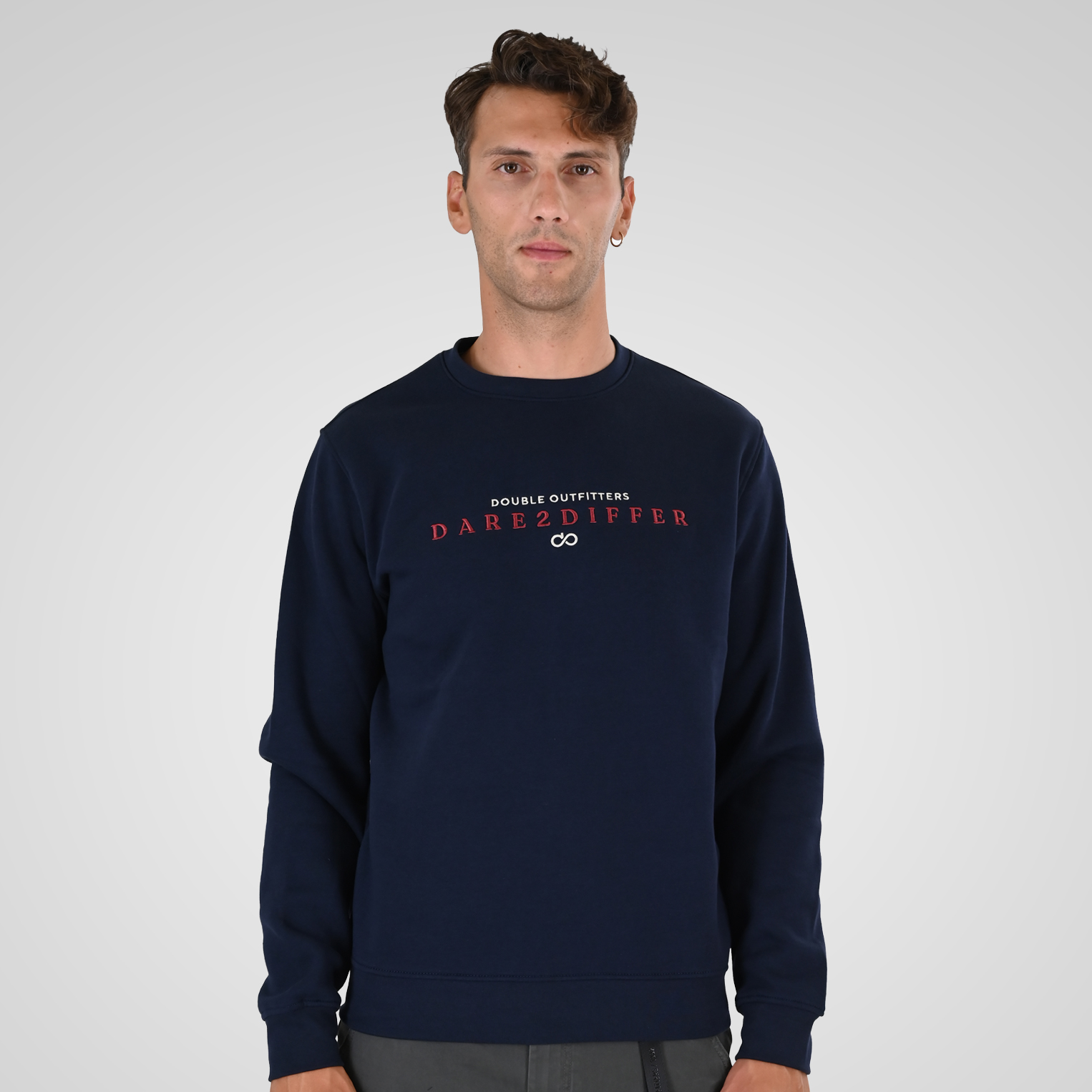 262MTOP-1151 CREWNECK TOP WITH 3D AND DENSE EMBROIDERY (BRUSHED FLEECE) NAVY - Image 1