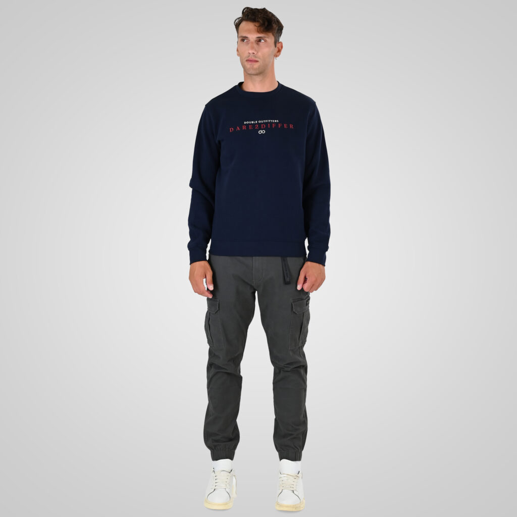 262MTOP-1151 CREWNECK TOP WITH 3D AND DENSE EMBROIDERY (BRUSHED FLEECE) NAVY