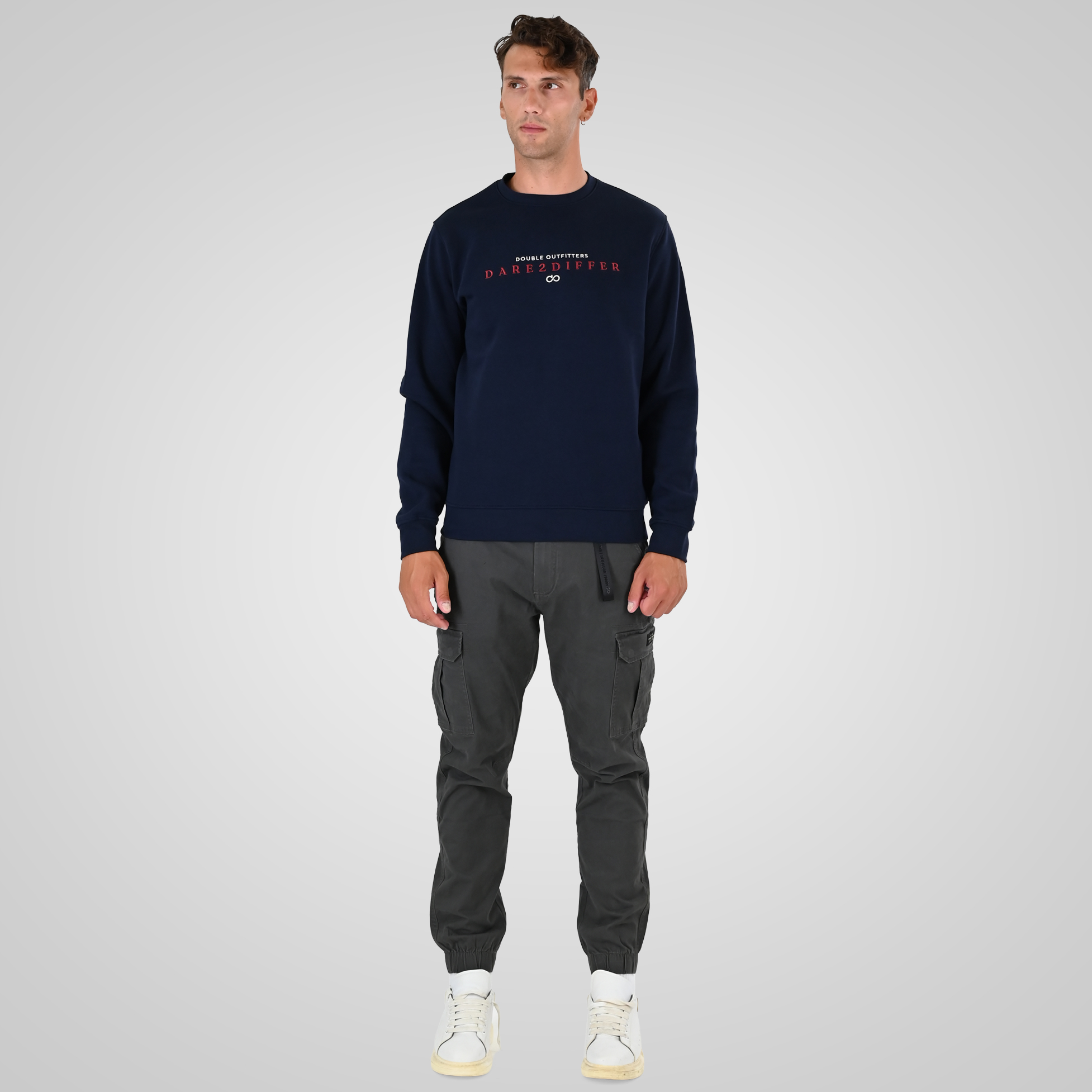 262MTOP-1151 CREWNECK TOP WITH 3D AND DENSE EMBROIDERY (BRUSHED FLEECE) NAVY - Image 2