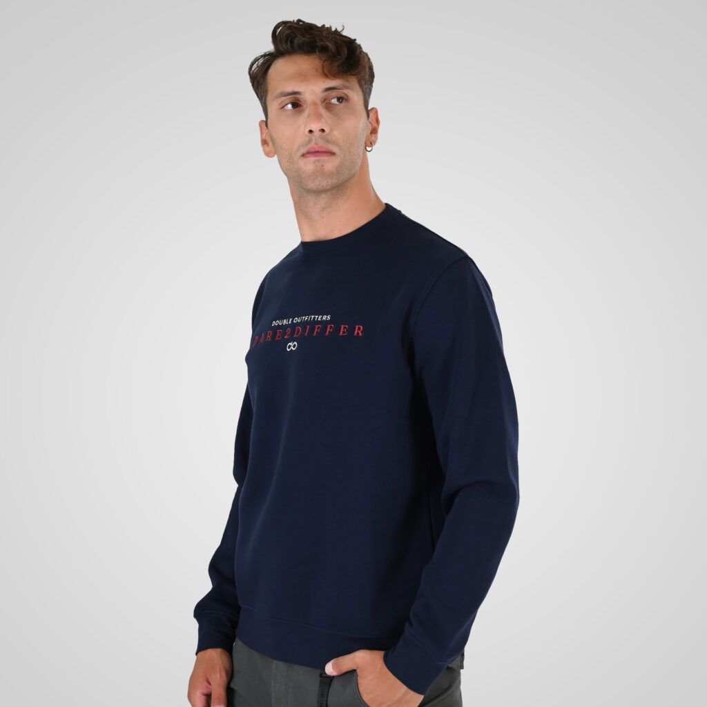 262MTOP-1151 CREWNECK TOP WITH 3D AND DENSE EMBROIDERY (BRUSHED FLEECE) NAVY