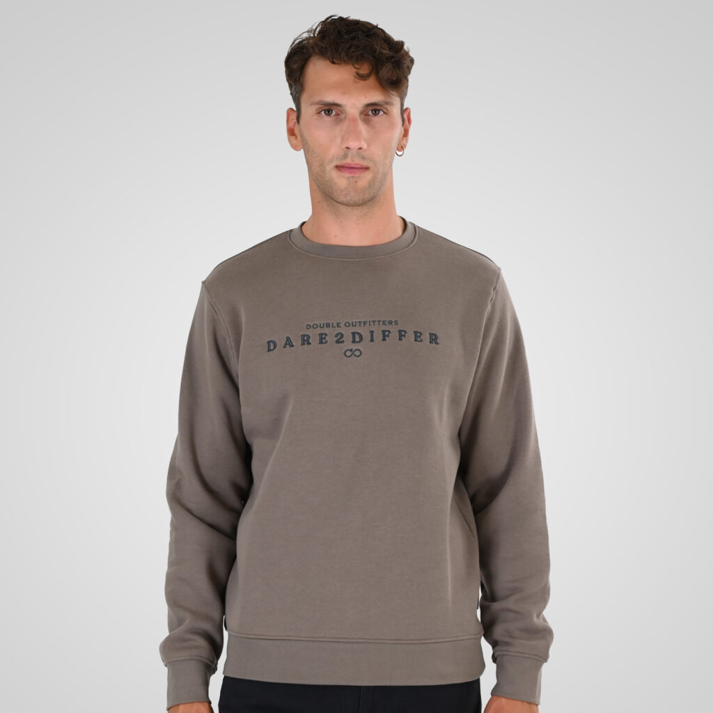 262MTOP-1151 CREWNECK TOP WITH 3D AND DENSE EMBROIDERY (BRUSHED FLEECE) TAUPE