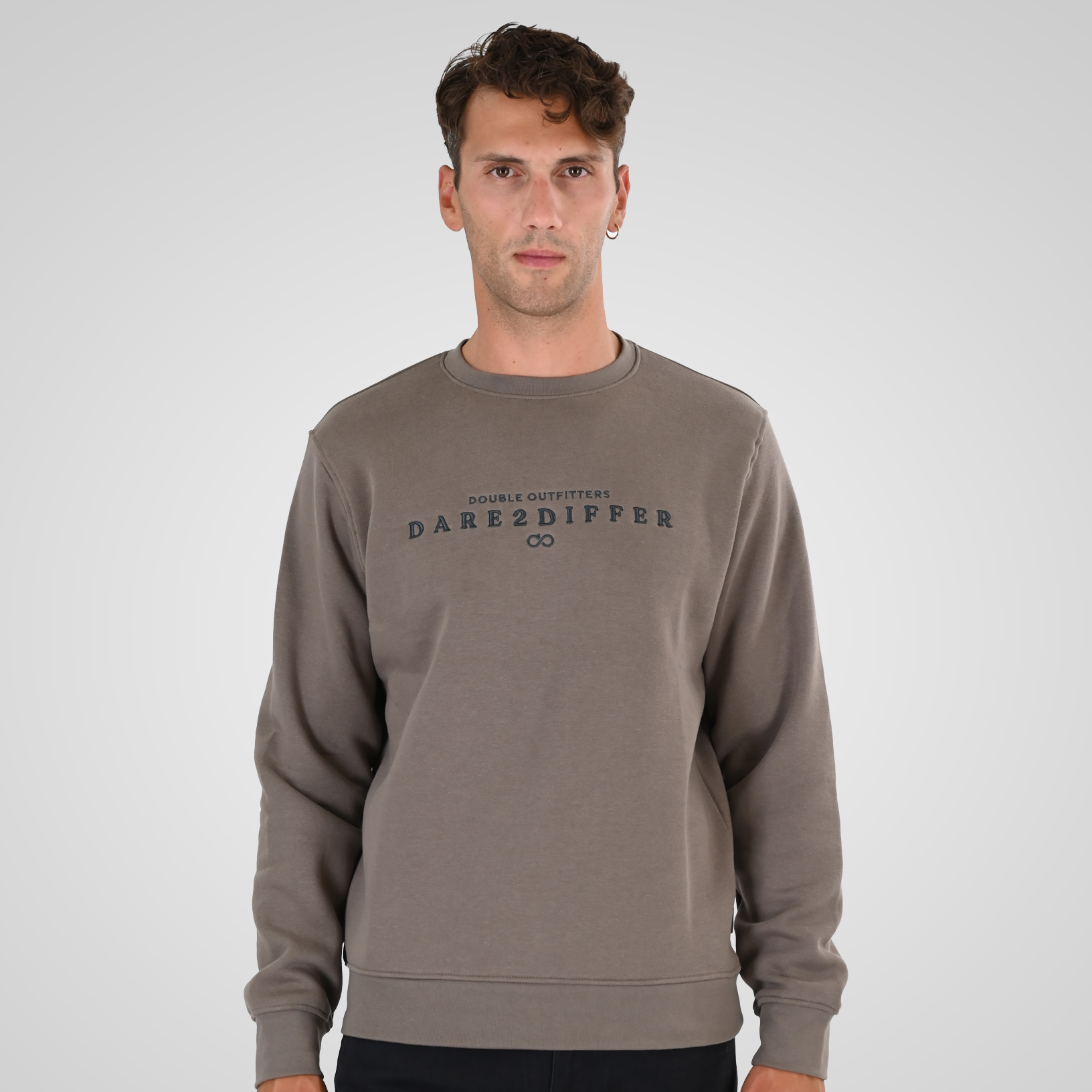 262MTOP-1151 CREWNECK TOP WITH 3D AND DENSE EMBROIDERY (BRUSHED FLEECE) TAUPE - Image 1