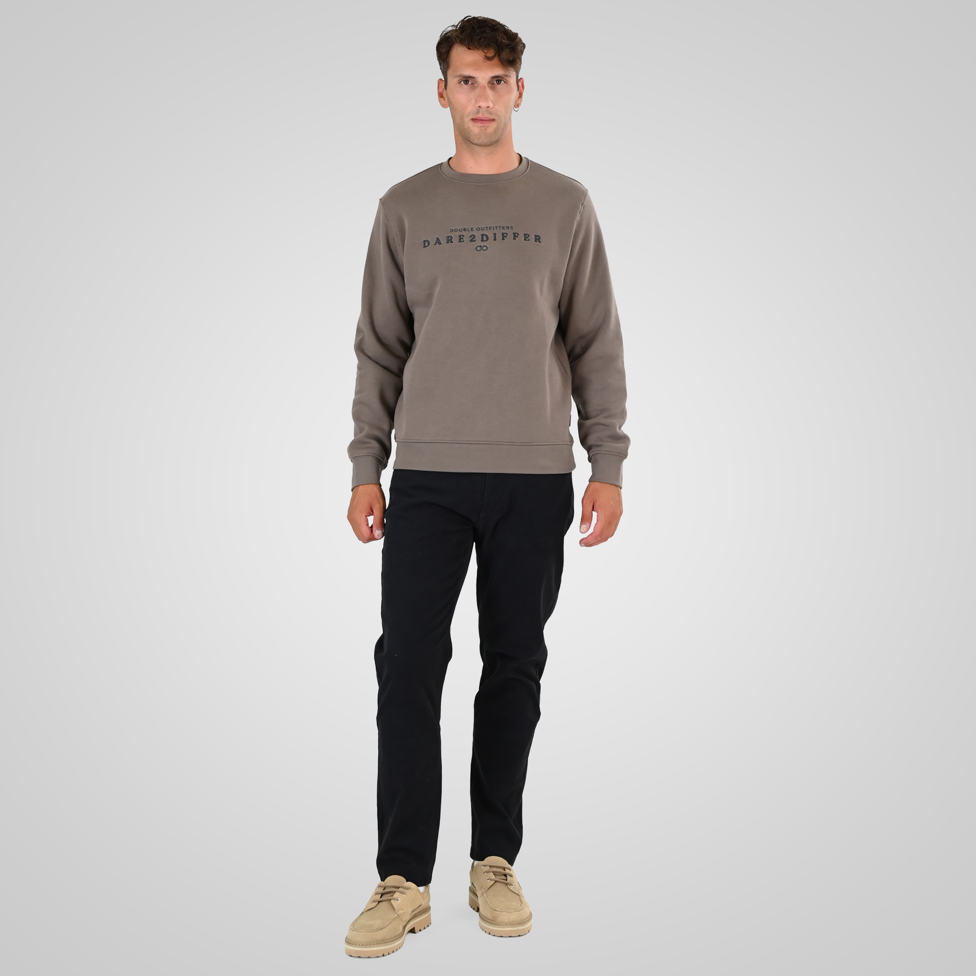 262MTOP-1151 CREWNECK TOP WITH 3D AND DENSE EMBROIDERY (BRUSHED FLEECE) TAUPE - Image 2
