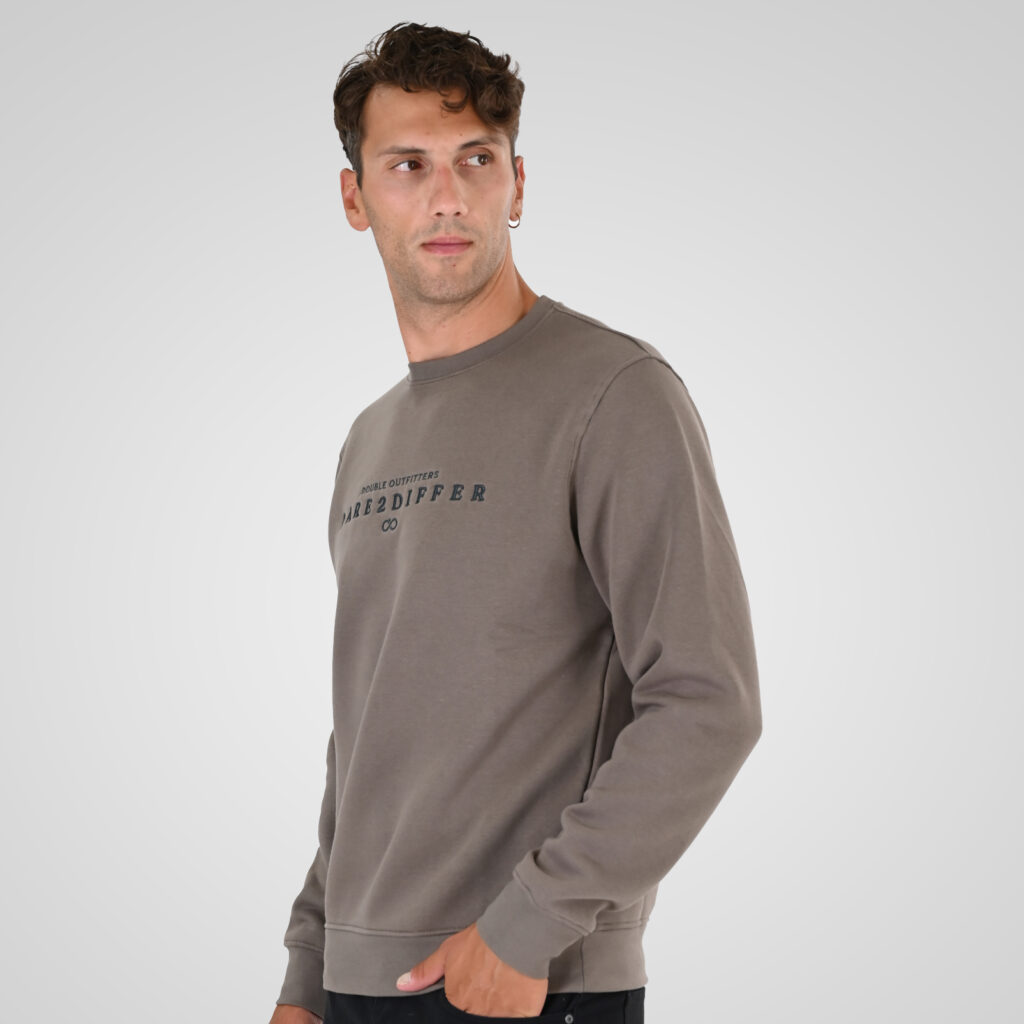 262MTOP-1151 CREWNECK TOP WITH 3D AND DENSE EMBROIDERY (BRUSHED FLEECE) TAUPE