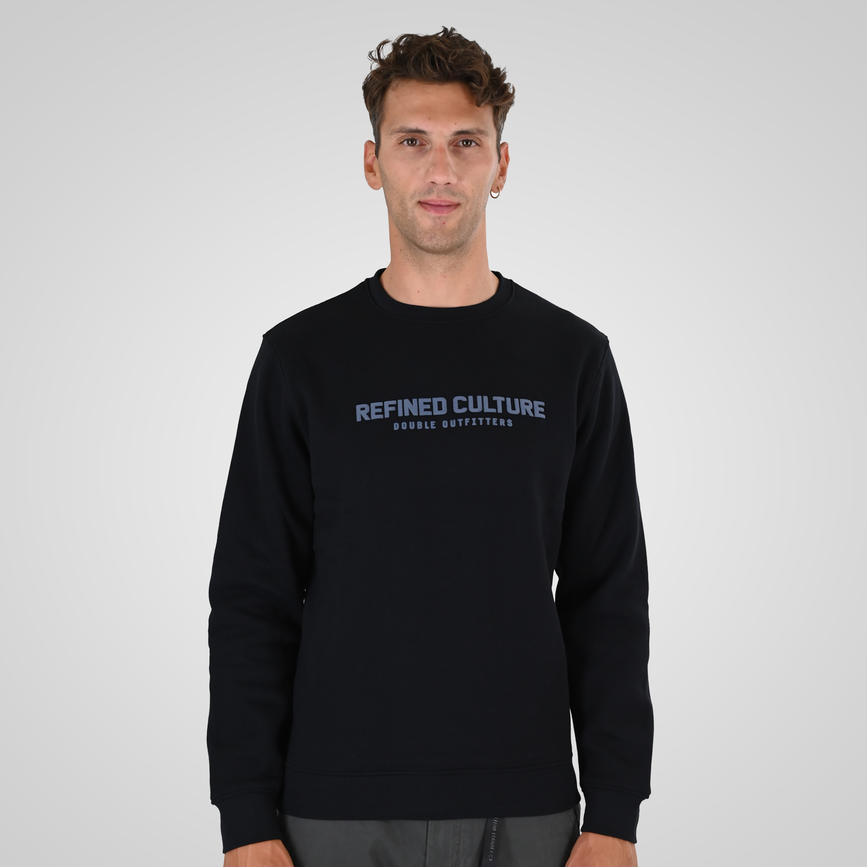 262MTOP-1152 CREWNECK TOP WITH PUFF PRINT (BRUSHED FLEECE) BLACK - Image 1