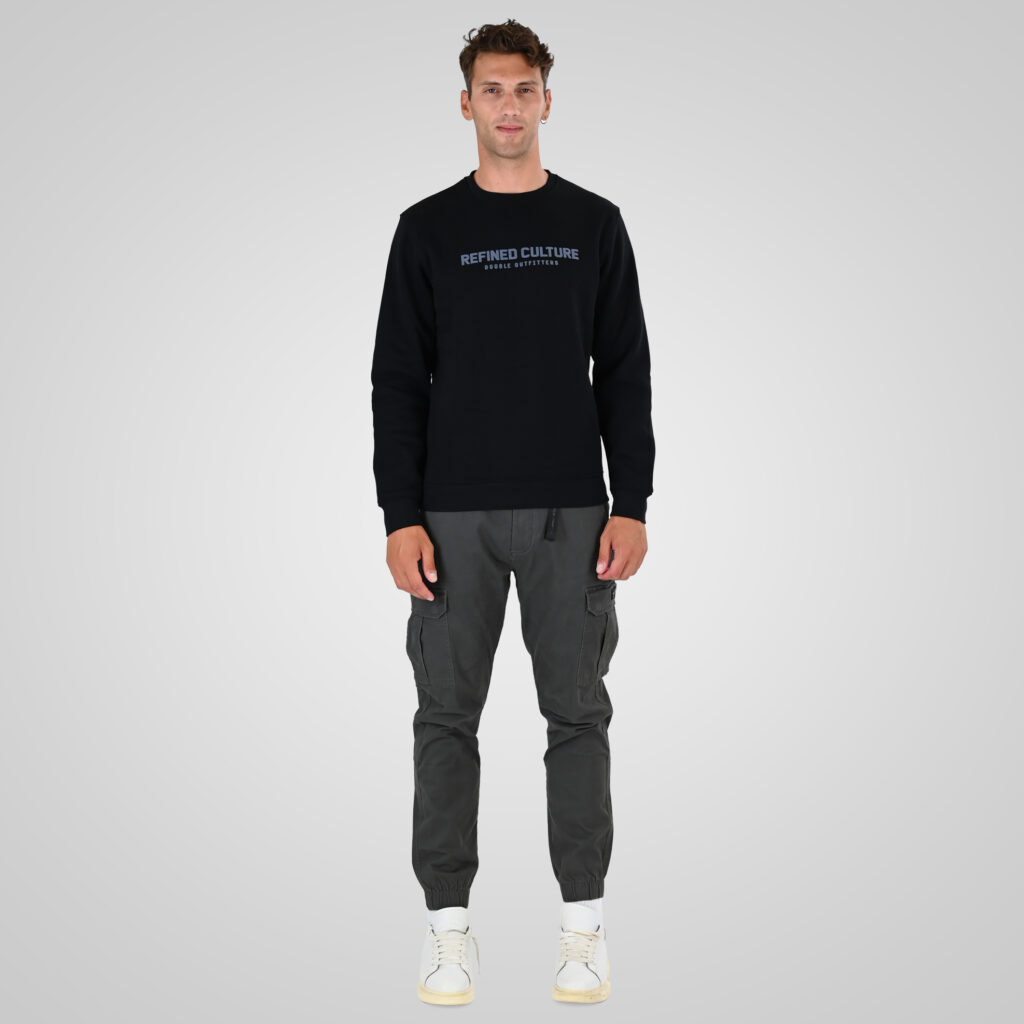 262MTOP-1152 CREWNECK TOP WITH PUFF PRINT (BRUSHED FLEECE) BLACK