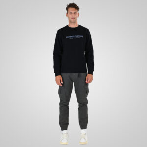 262MTOP-1152 CREWNECK TOP WITH PUFF PRINT (BRUSHED FLEECE) BLACK