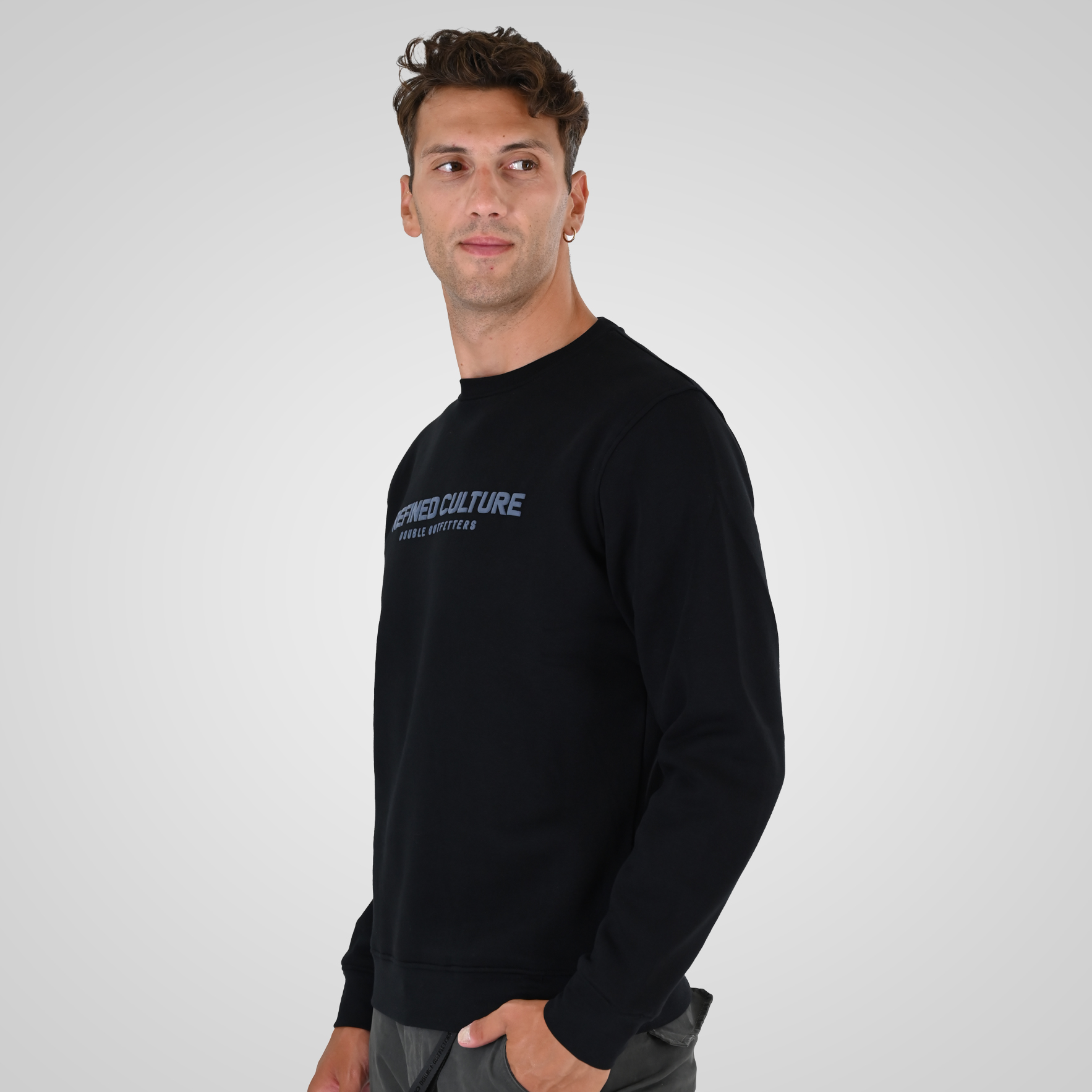 262MTOP-1152 CREWNECK TOP WITH PUFF PRINT (BRUSHED FLEECE) BLACK - Image 3