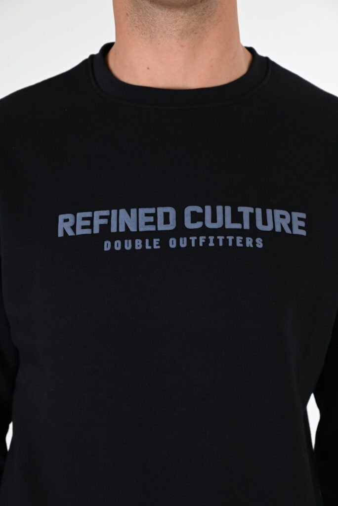 262MTOP-1152 CREWNECK TOP WITH PUFF PRINT (BRUSHED FLEECE) BLACK