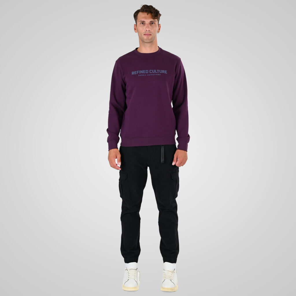 262MTOP-1152 CREWNECK TOP WITH PUFF PRINT (BRUSHED FLEECE) DK RASPBERRY