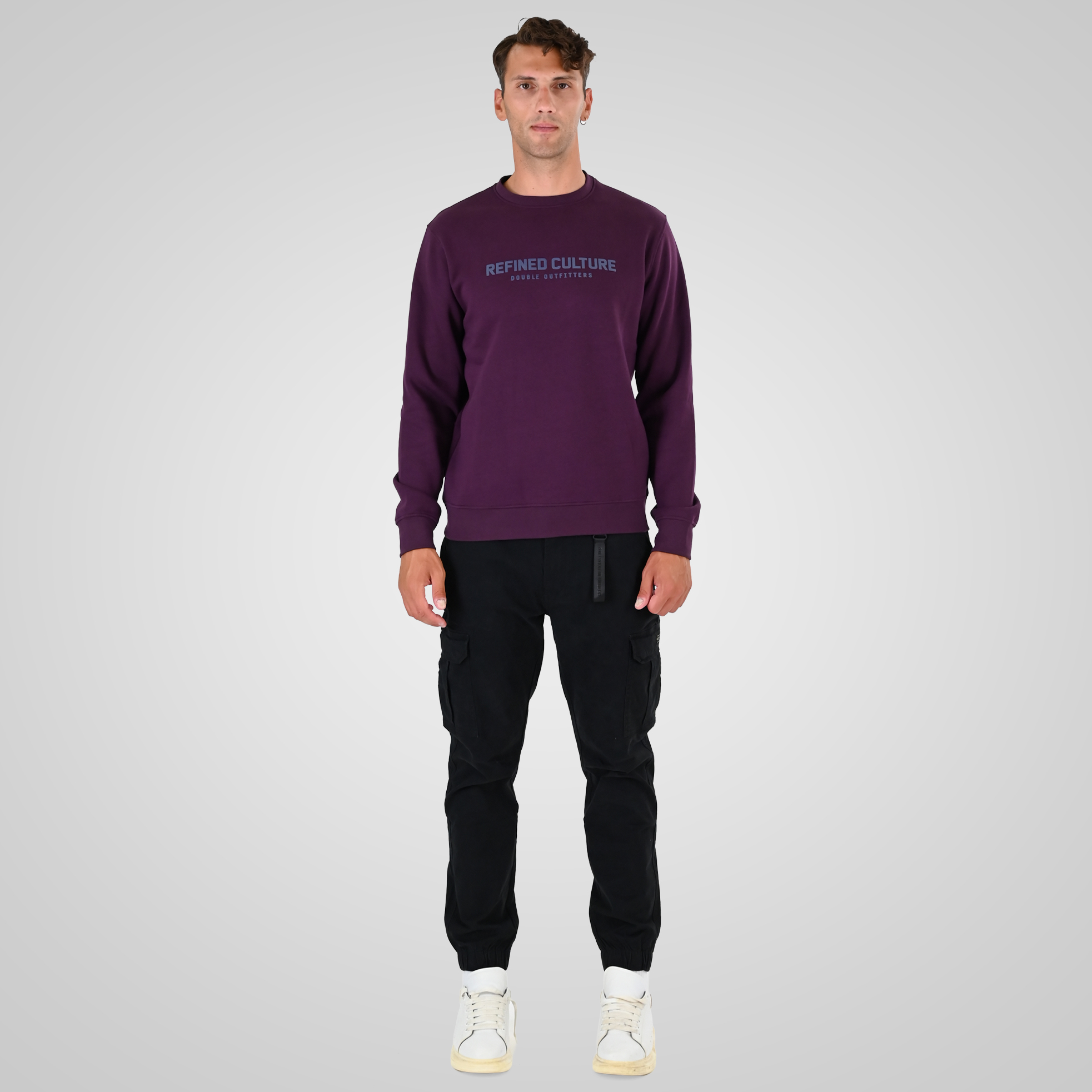 262MTOP-1152 CREWNECK TOP WITH PUFF PRINT (BRUSHED FLEECE) DK RASPBERRY - Image 2