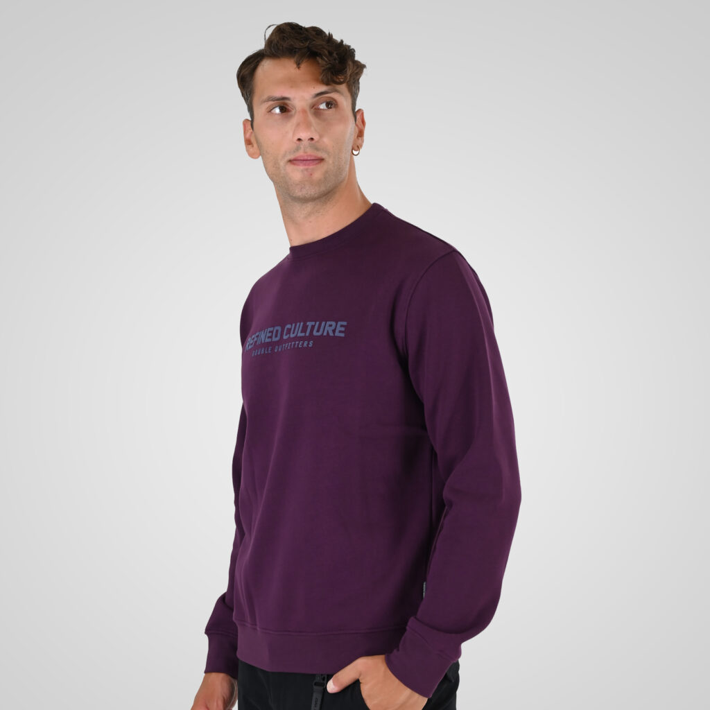 262MTOP-1152 CREWNECK TOP WITH PUFF PRINT (BRUSHED FLEECE) DK RASPBERRY