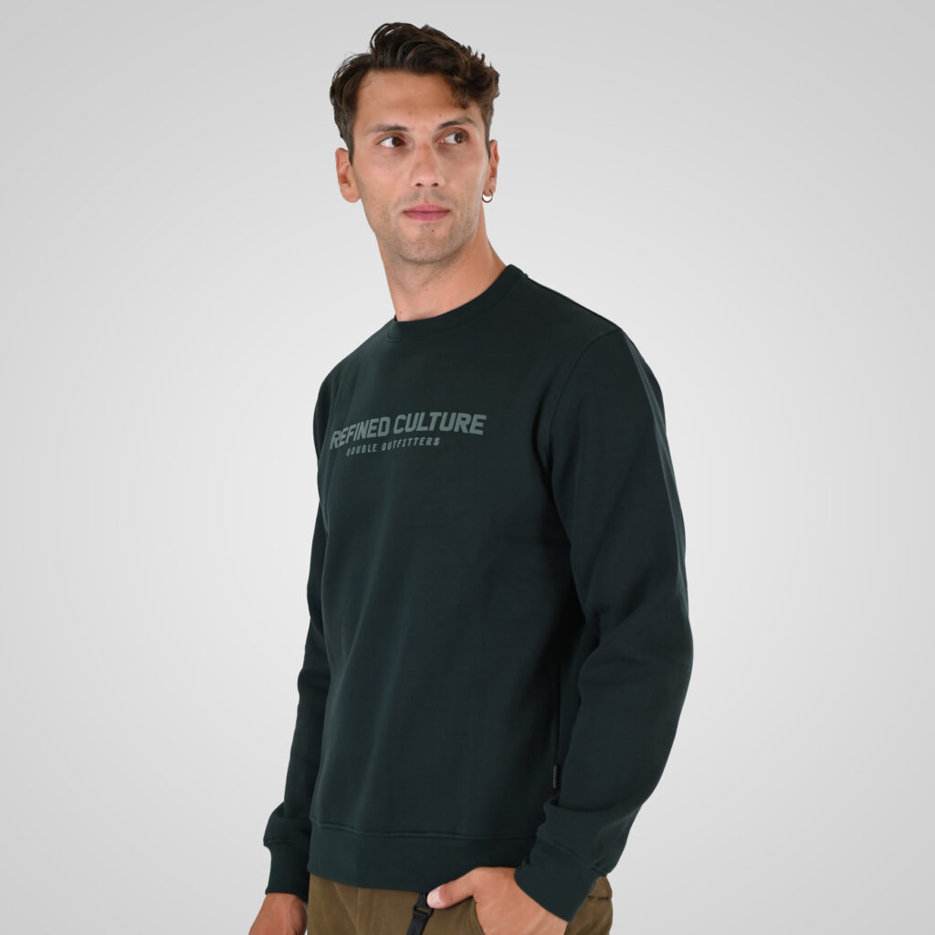 262MTOP-1152 CREWNECK TOP WITH PUFF PRINT (BRUSHED FLEECE) FOREST GREEN