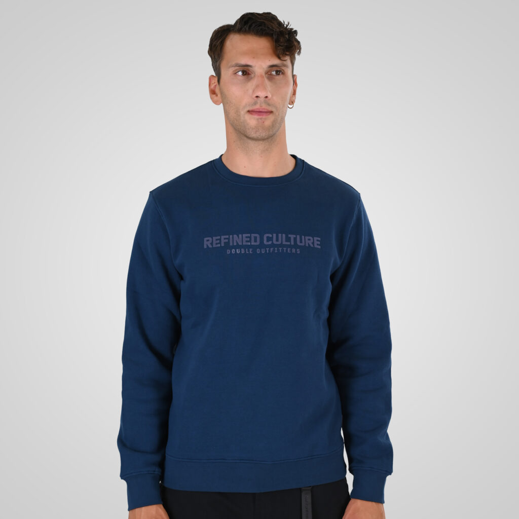 262MTOP-1152 CREWNECK TOP WITH PUFF PRINT (BRUSHED FLEECE) INDIGO