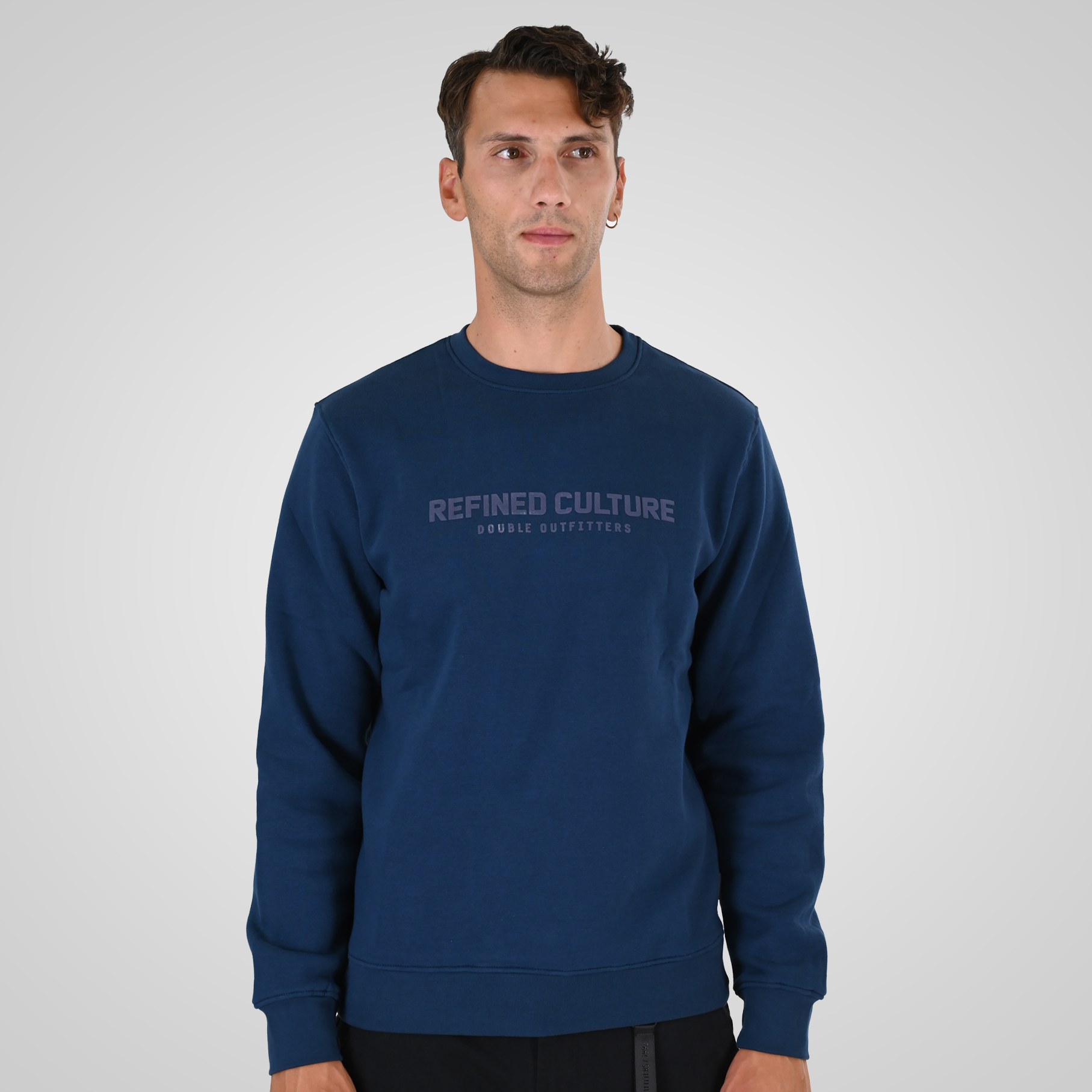 262MTOP-1152 CREWNECK TOP WITH PUFF PRINT (BRUSHED FLEECE) INDIGO - Image 1