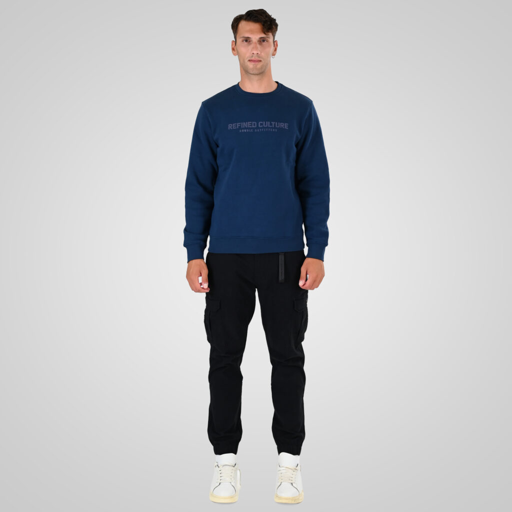 262MTOP-1152 CREWNECK TOP WITH PUFF PRINT (BRUSHED FLEECE) INDIGO