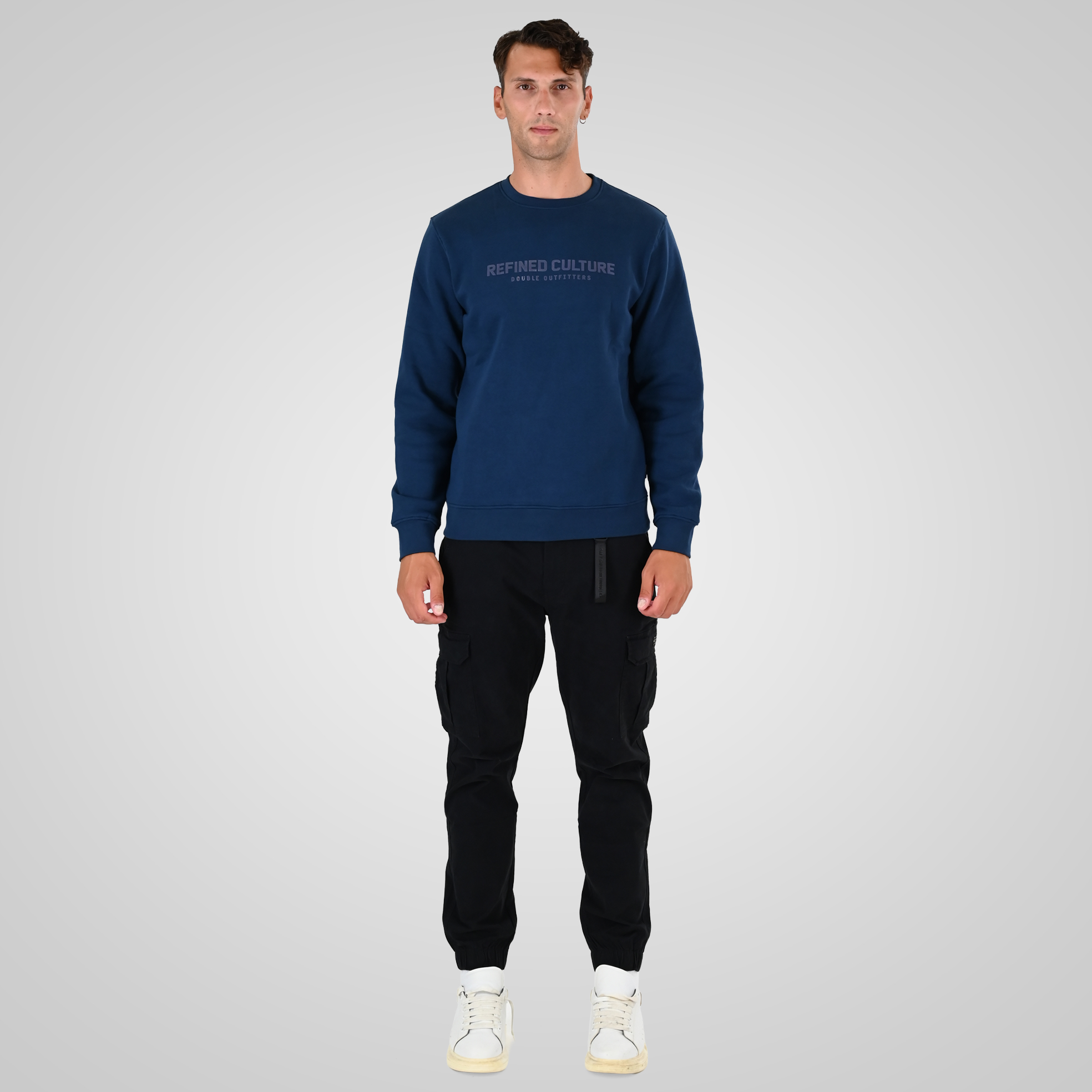 262MTOP-1152 CREWNECK TOP WITH PUFF PRINT (BRUSHED FLEECE) INDIGO - Image 2