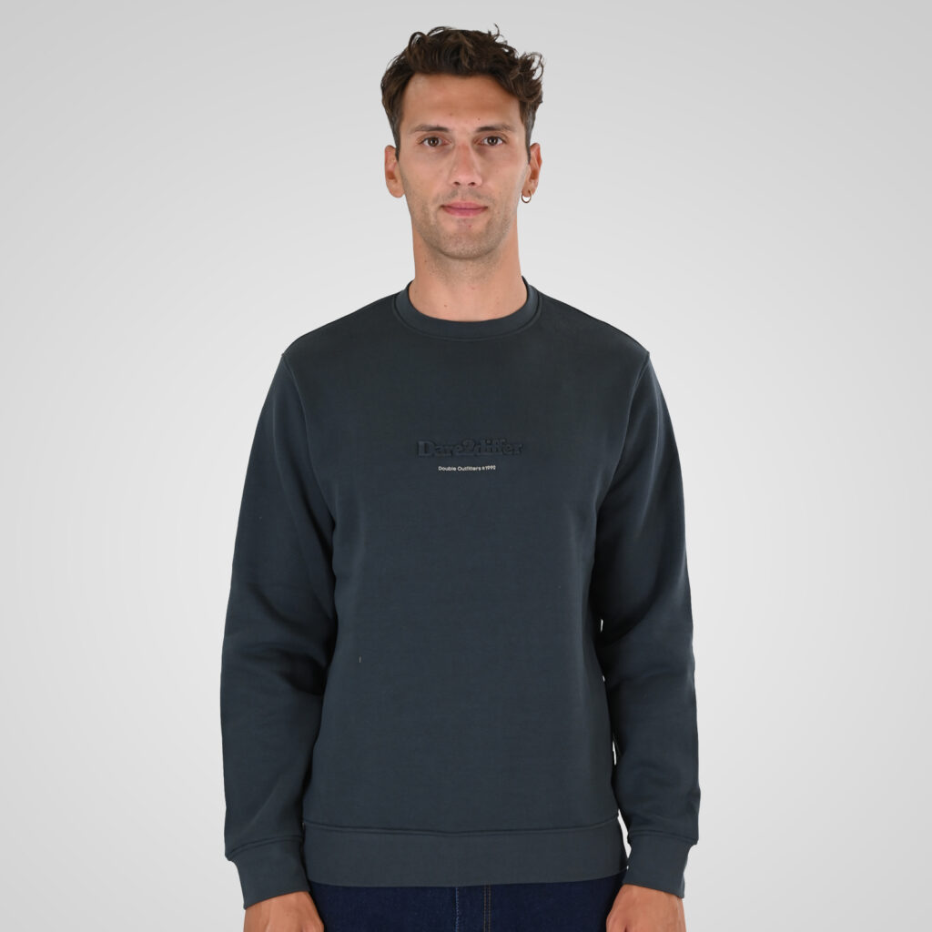 262MTOP-1153 CREWNECK TOP WITH EMBOSSED AND HIGH DENSITY PRINT (BRUSHED FLEECE) ANTHRACITE