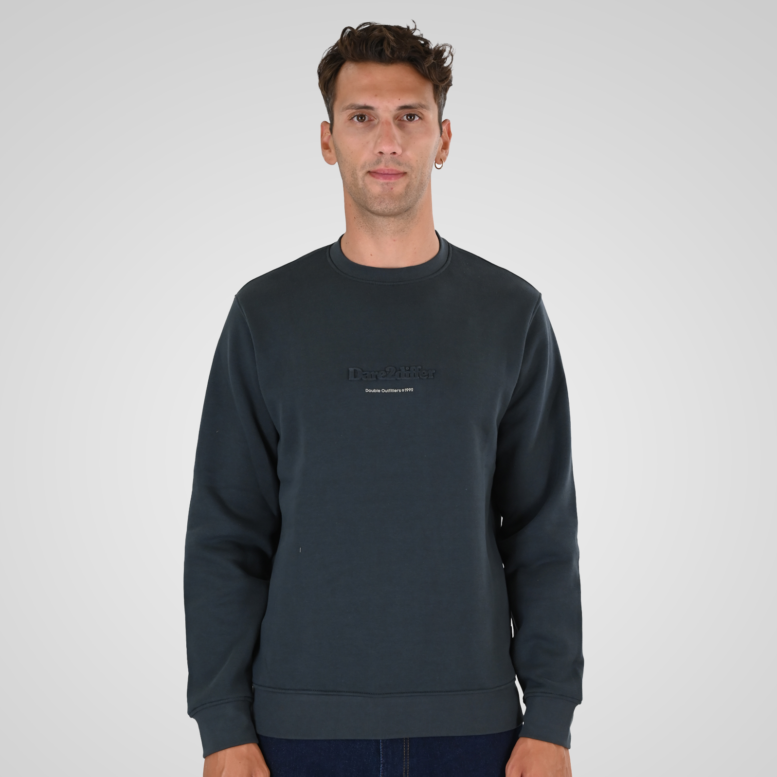 262MTOP-1153 CREWNECK TOP WITH EMBOSSED AND HIGH DENSITY PRINT (BRUSHED FLEECE) ANTHRACITE - Image 1