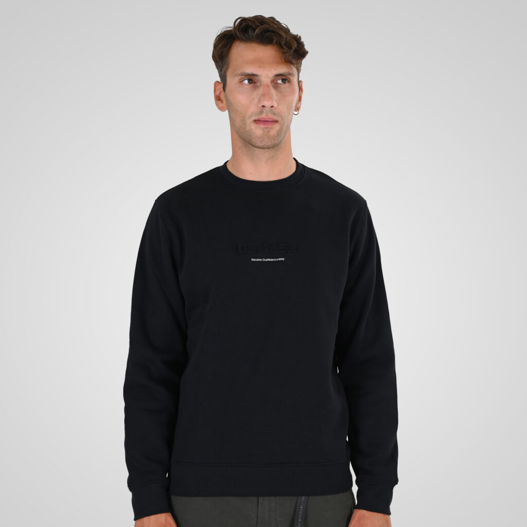 262MTOP-1153 CREWNECK TOP WITH EMBOSSED AND HIGH DENSITY PRINT (BRUSHED FLEECE) BLACK