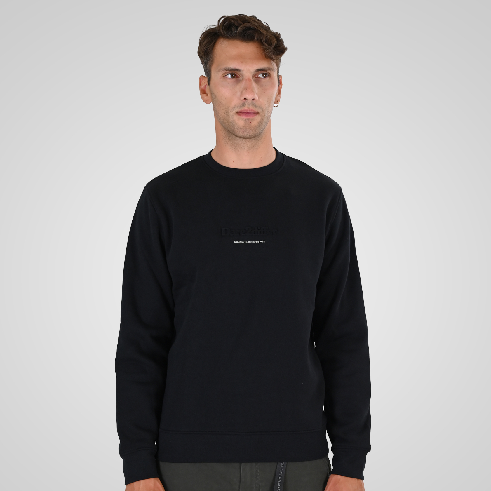 262MTOP-1153 CREWNECK TOP WITH EMBOSSED AND HIGH DENSITY PRINT (BRUSHED FLEECE) BLACK - Image 1