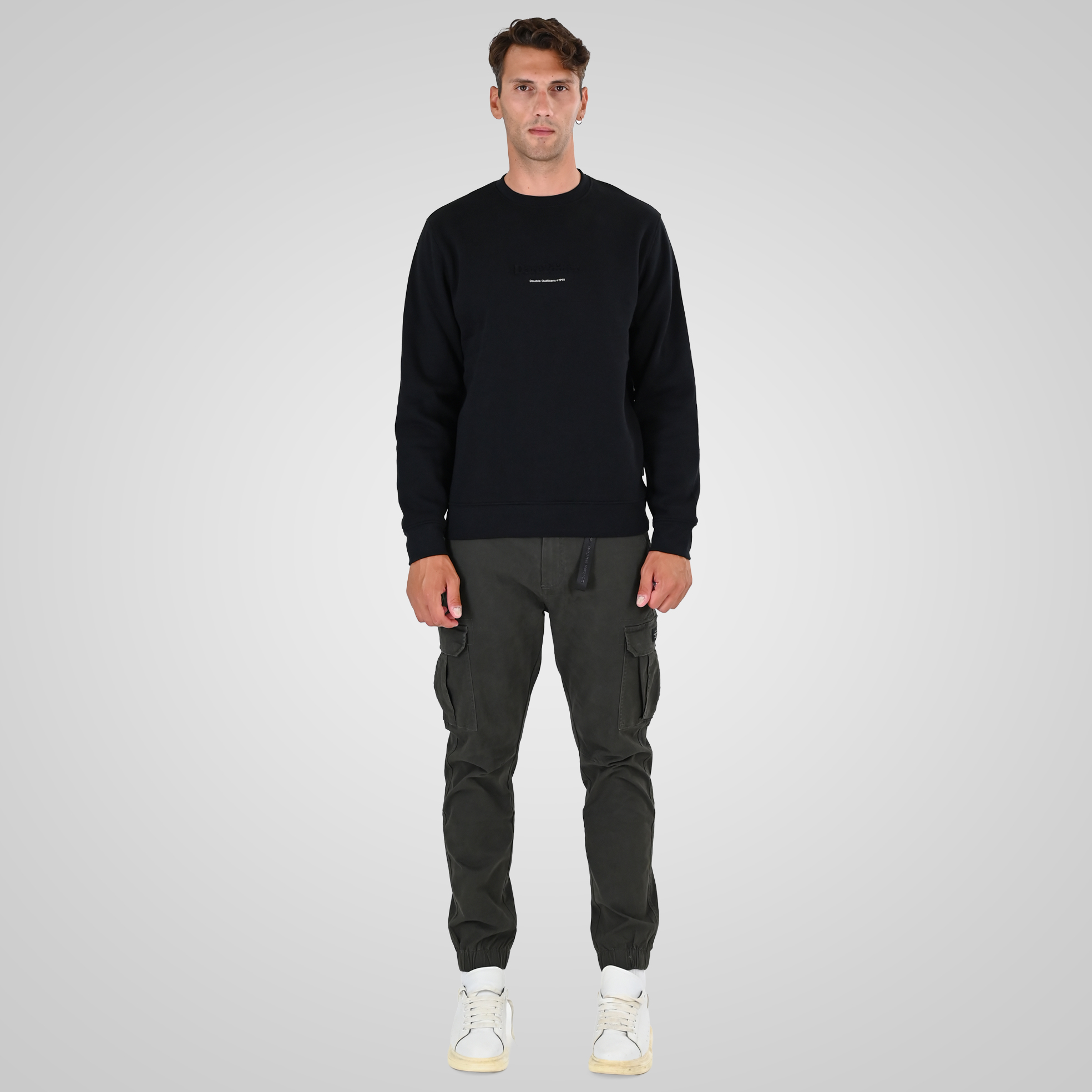 262MTOP-1153 CREWNECK TOP WITH EMBOSSED AND HIGH DENSITY PRINT (BRUSHED FLEECE) BLACK - Image 2