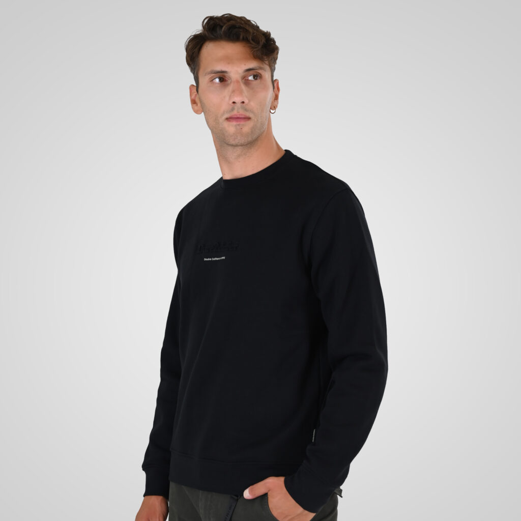 262MTOP-1153 CREWNECK TOP WITH EMBOSSED AND HIGH DENSITY PRINT (BRUSHED FLEECE) BLACK