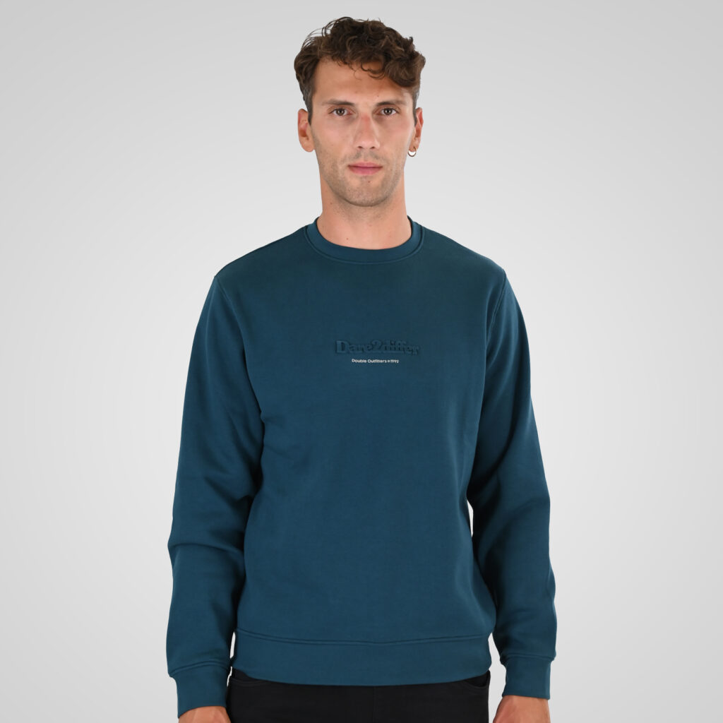 262MTOP-1153 CREWNECK TOP WITH EMBOSSED AND HIGH DENSITY PRINT (BRUSHED FLEECE) DEEP TEAL