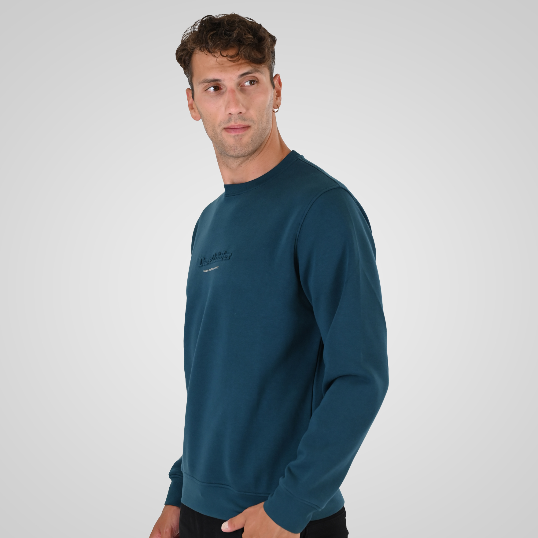 262MTOP-1153 CREWNECK TOP WITH EMBOSSED AND HIGH DENSITY PRINT (BRUSHED FLEECE) DEEP TEAL - Image 3
