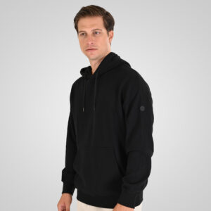 262MTOP-1154 HOODIE IN SPECIAL FABRIC (WAFFLE) BLACK - Image 3