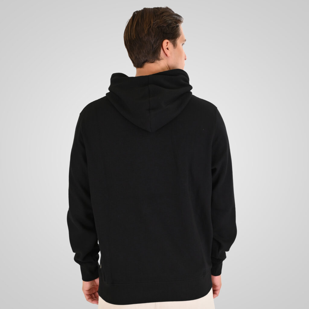 262MTOP-1154 HOODIE IN SPECIAL FABRIC (WAFFLE) BLACK