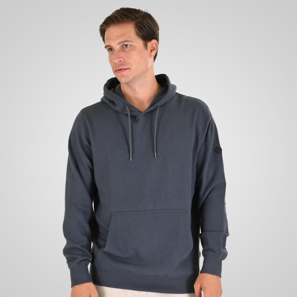 262MTOP-1154 HOODIE IN SPECIAL FABRIC (WAFFLE) STEEL BLUE