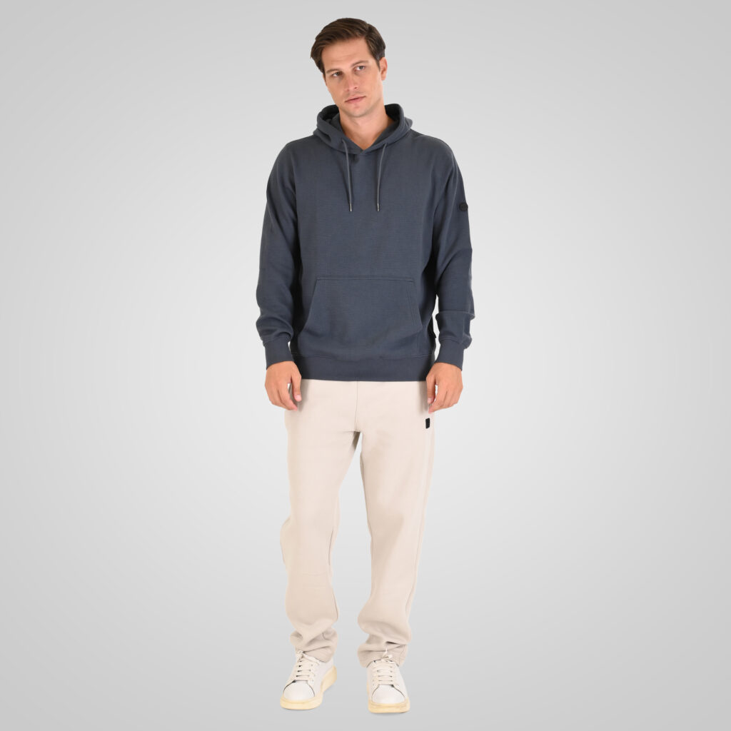 262MTOP-1154 HOODIE IN SPECIAL FABRIC (WAFFLE) STEEL BLUE