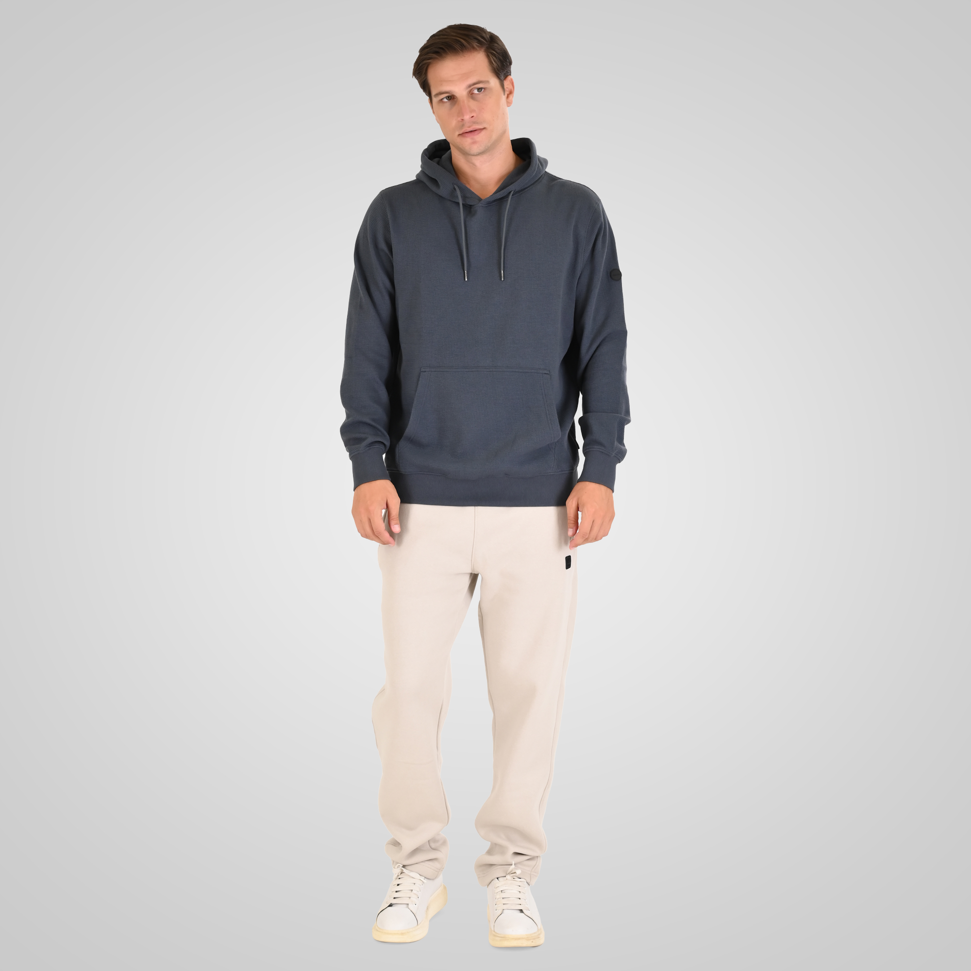 262MTOP-1154 HOODIE IN SPECIAL FABRIC (WAFFLE) STEEL BLUE - Image 2
