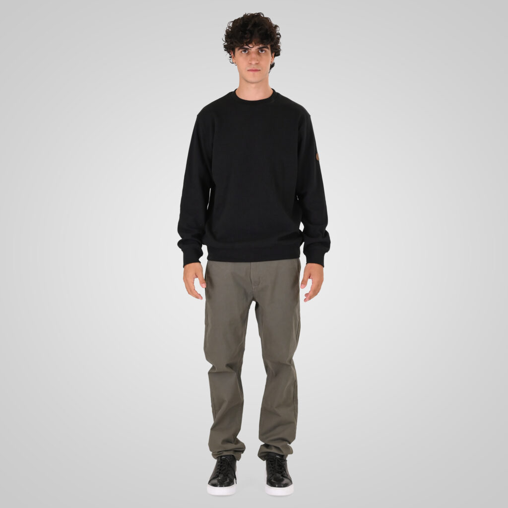 262MTOP-1155 CREWNECK IN SPECIAL FABRIC (WAFFLE) BLACK