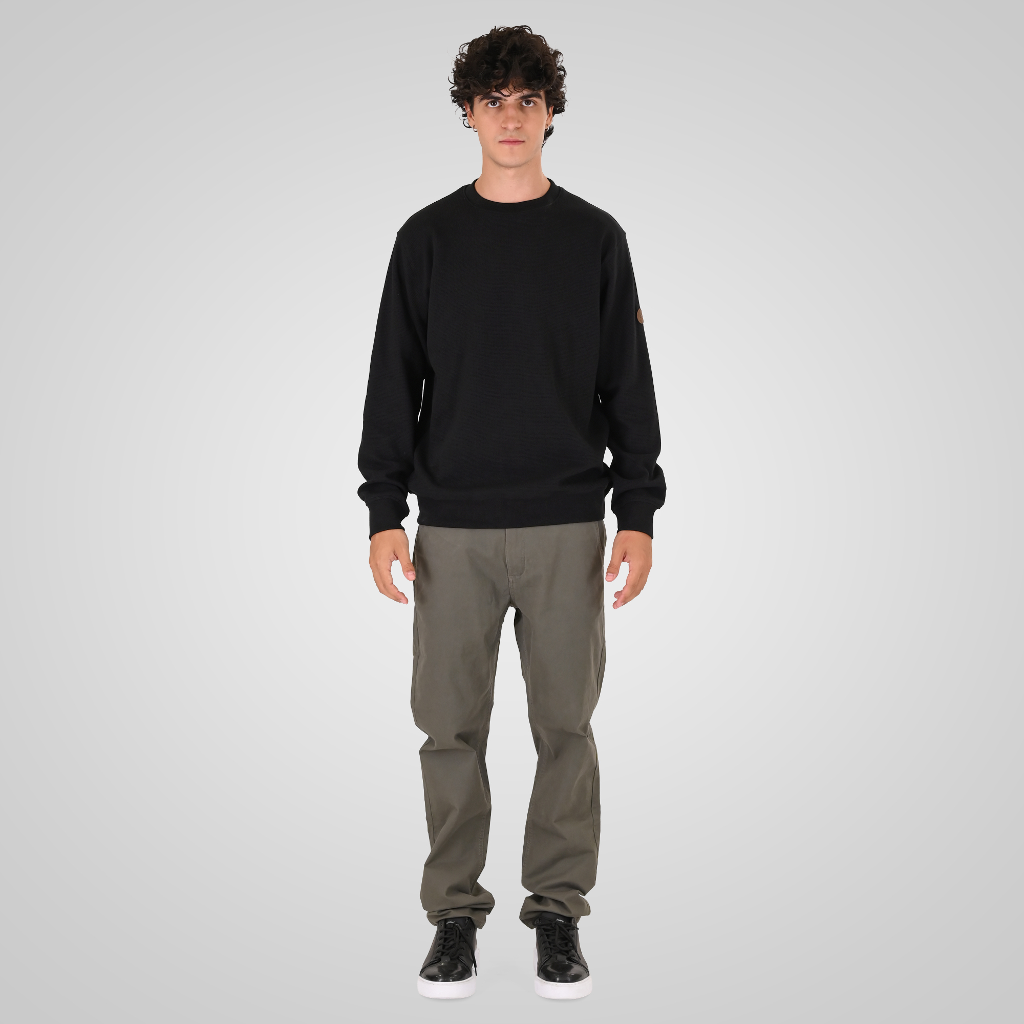 262MTOP-1155 CREWNECK IN SPECIAL FABRIC (WAFFLE) BLACK - Image 2