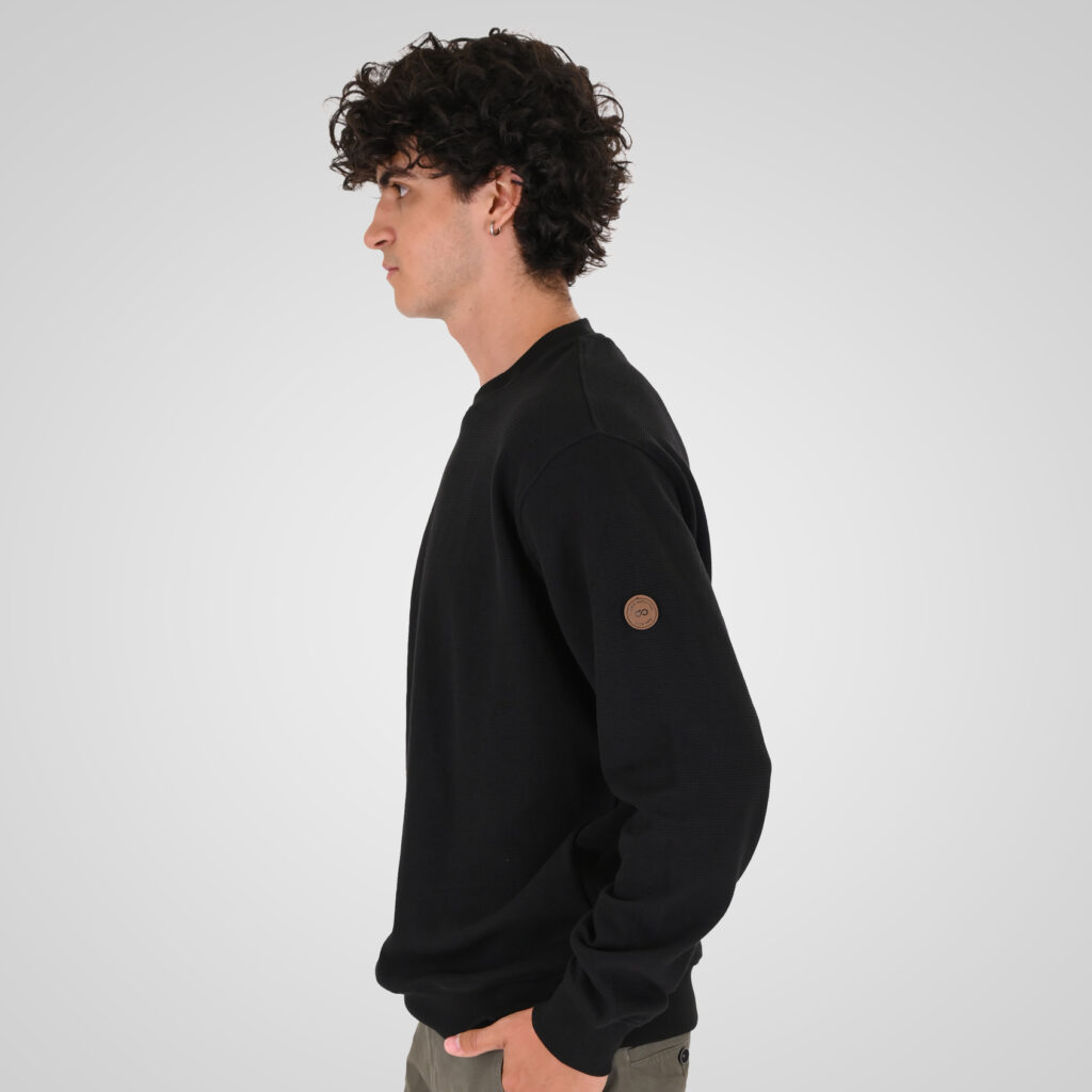 262MTOP-1155 CREWNECK IN SPECIAL FABRIC (WAFFLE) BLACK