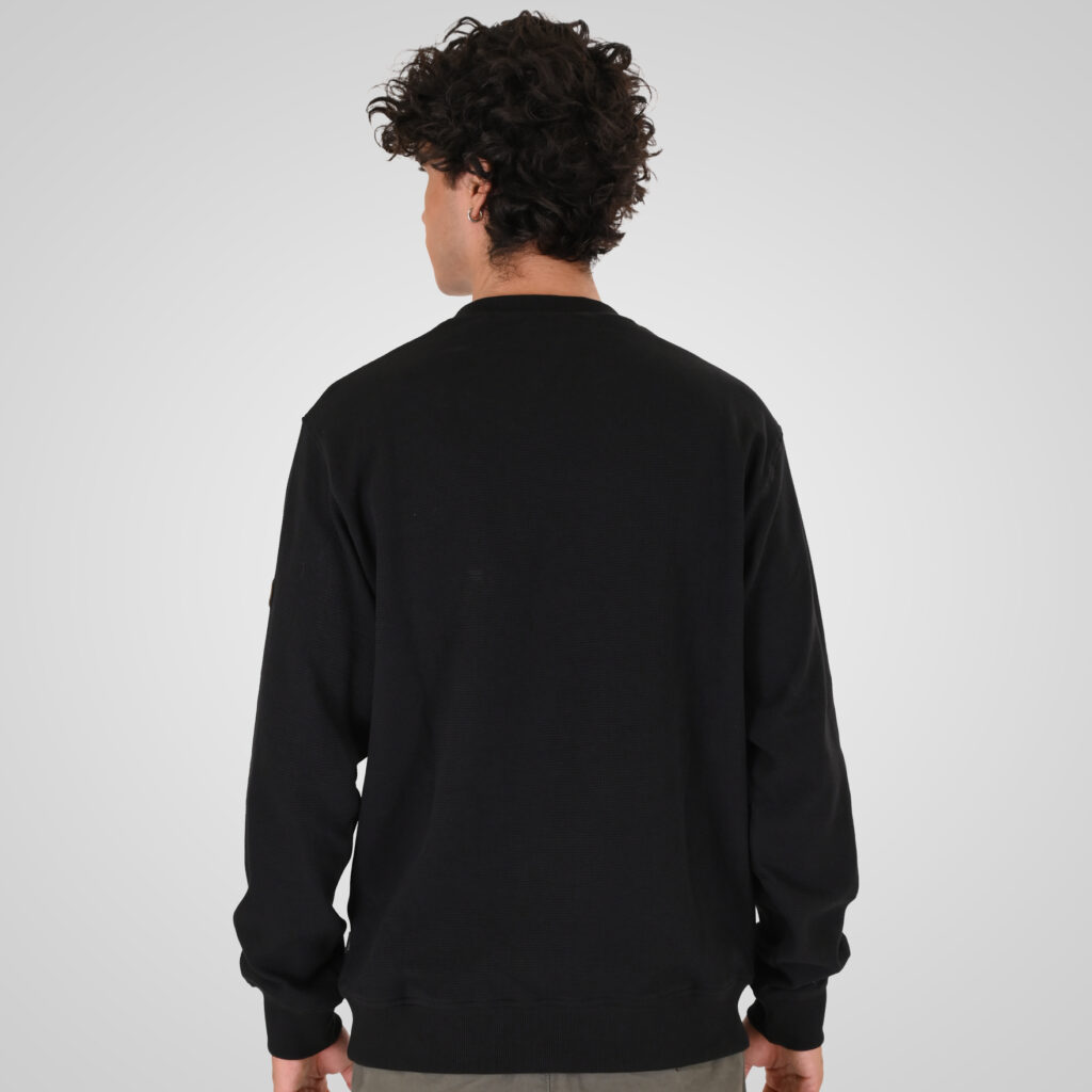 262MTOP-1155 CREWNECK IN SPECIAL FABRIC (WAFFLE) BLACK