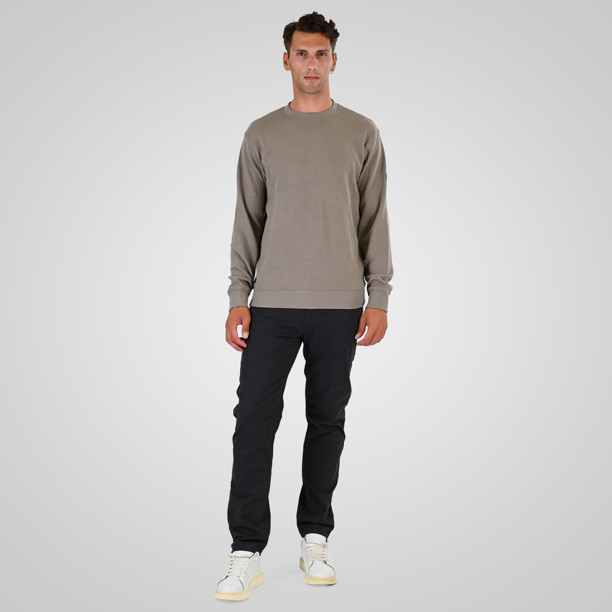 262MTOP-1155 CREWNECK IN SPECIAL FABRIC (WAFFLE) LT TAUPE - Image 2