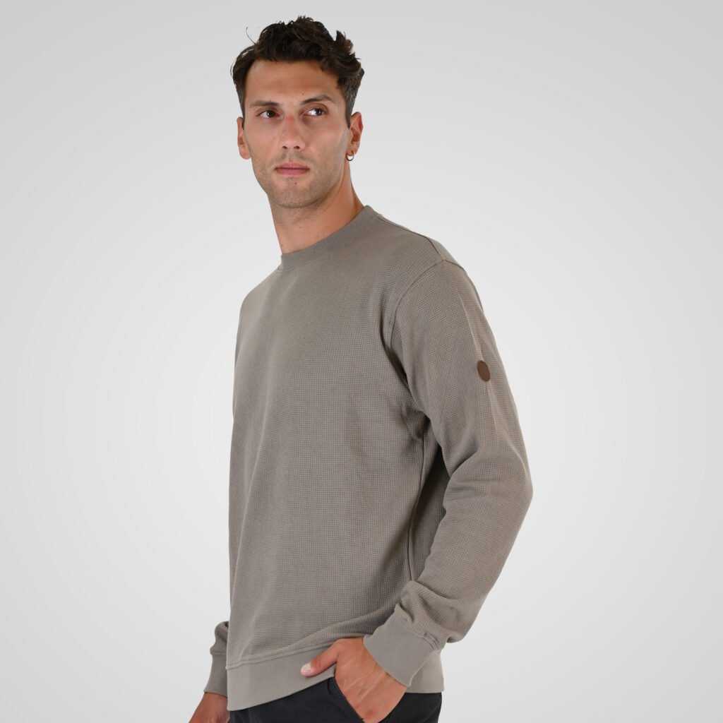 262MTOP-1155 CREWNECK IN SPECIAL FABRIC (WAFFLE) LT TAUPE