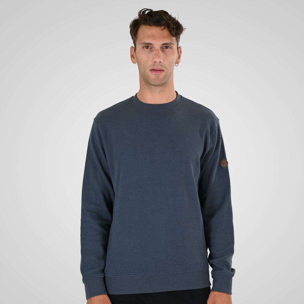 262MTOP-1155 CREWNECK IN SPECIAL FABRIC (WAFFLE) STEEL BLUE