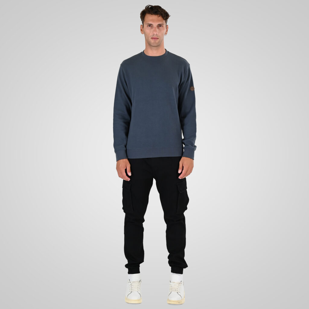 262MTOP-1155 CREWNECK IN SPECIAL FABRIC (WAFFLE) STEEL BLUE